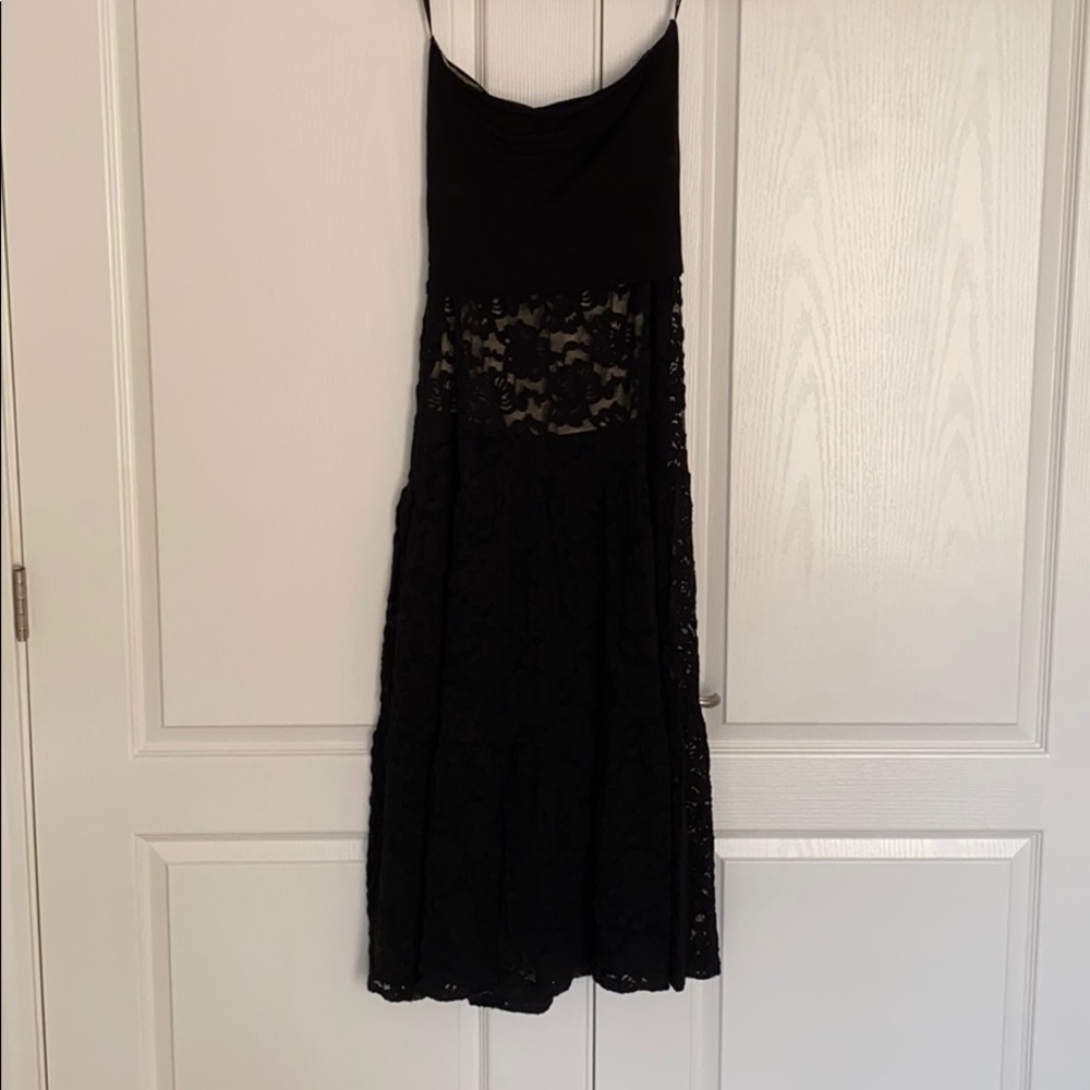 Black fold over tube top maxi dress.